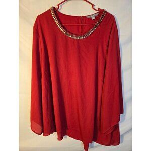 Valerie Stevens Career Red Long Sleeve Embellished Shirt Blouse Womens Plus 2X